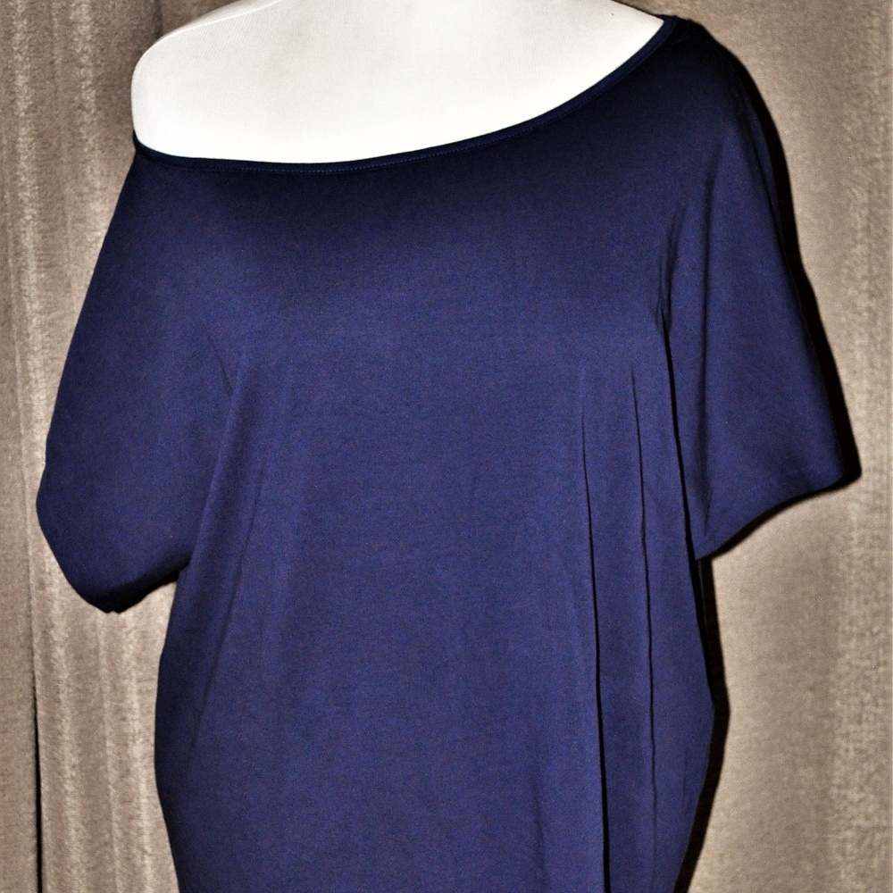 Navy Batwing Sleeve Off One Shoulder Tunic